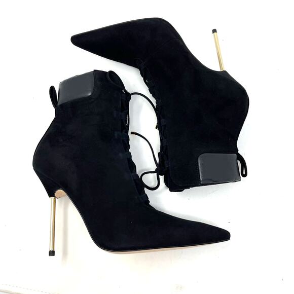 Good American Scandal Lace Up Stilleto Booties Suede Black Size 9.5 GA012K-X - Picture 3 of 9